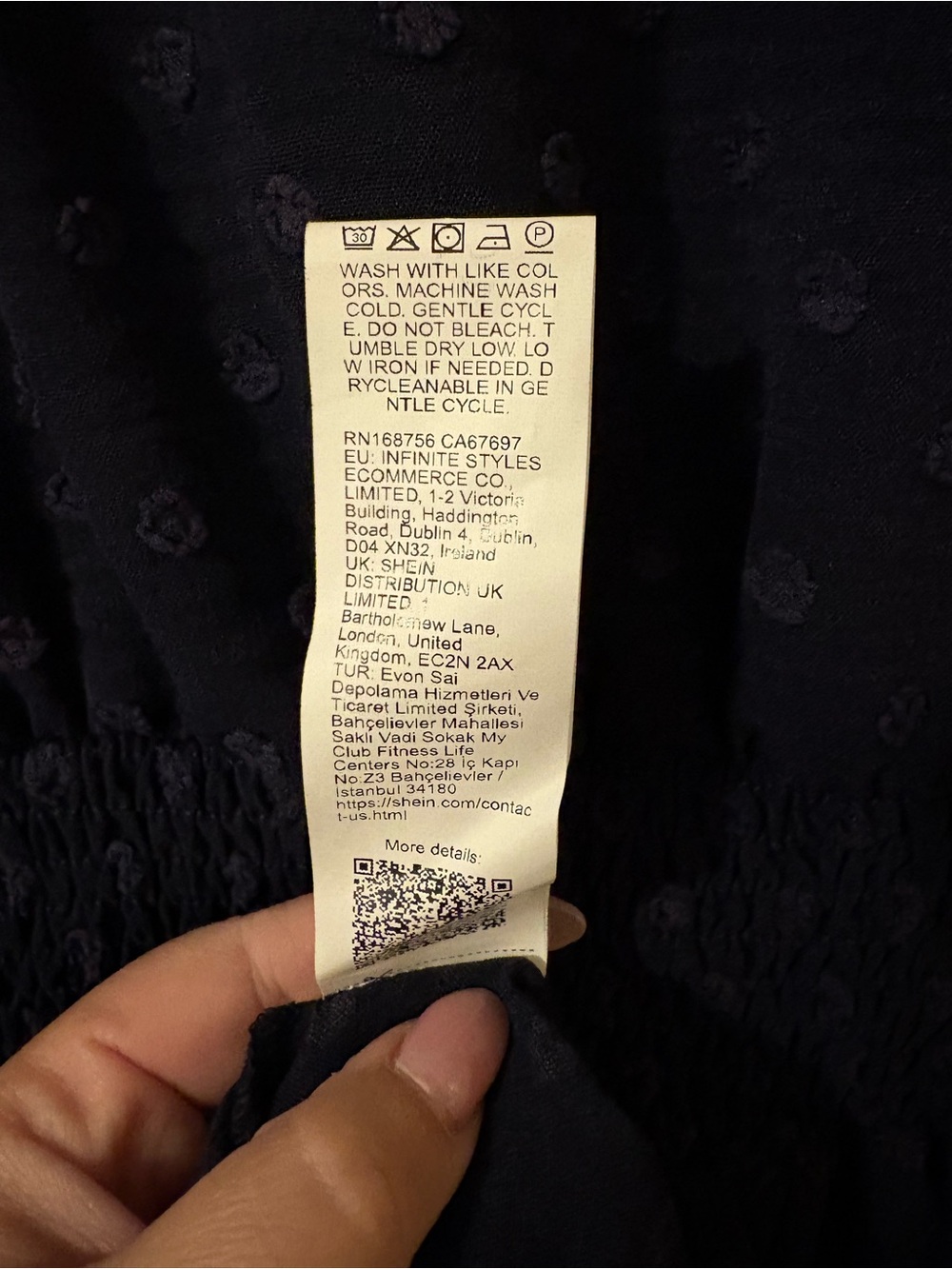 Navy Blue V-Neck Swiss Dot Puff Sleeve Mini Dress NWOT - Picture 8 of 9